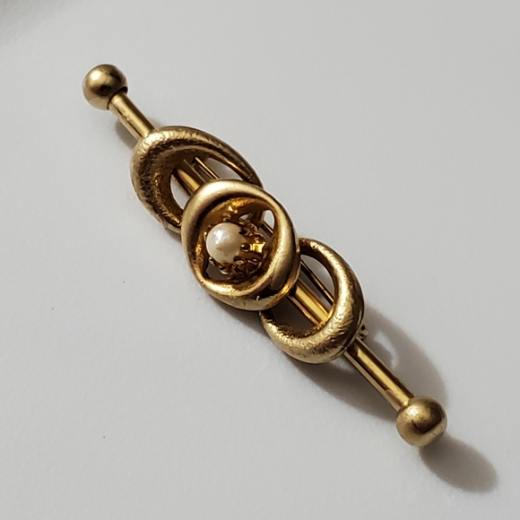 Vintage brooch pearl gold unique retro mod estate 50's 60's pin vtg wedding - Picture 4 of 7